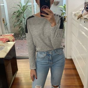 Sweater with faux leather shoulders